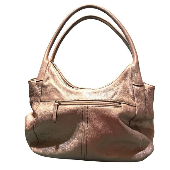 Metallic Silver Hobo Shoulder Bag Genuine Leather With Double Handles Multiple Z - Picture 2 of 6